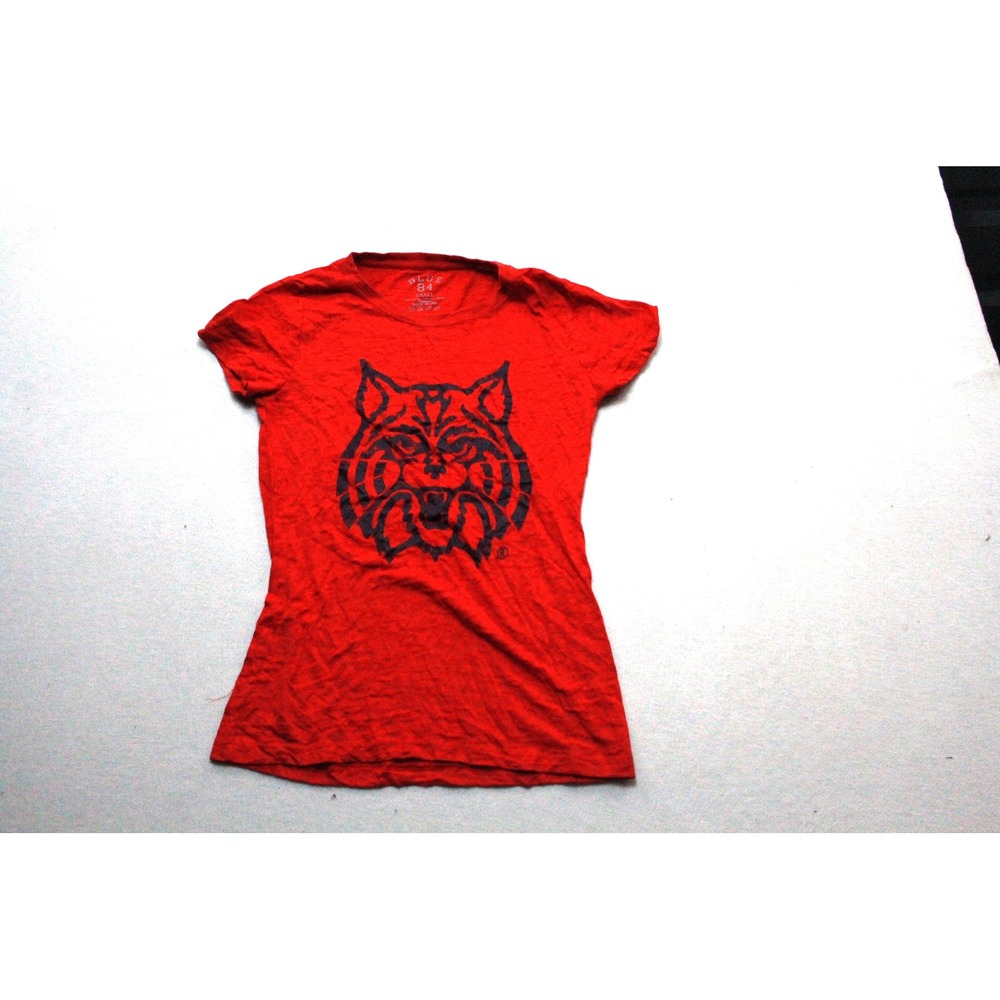 Blue 84 Graphic Tee Women Small Red Excellent Wildcat Mascot Short Sleeve Shirt